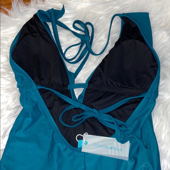 Coastal Blue Deep V Ruffle One Piece Swim Suit - Picture 4 of 4